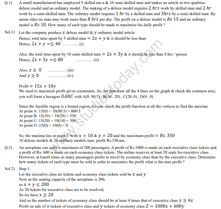 CBSE Class 12 Mathematics Linear Programming Worksheet Set B